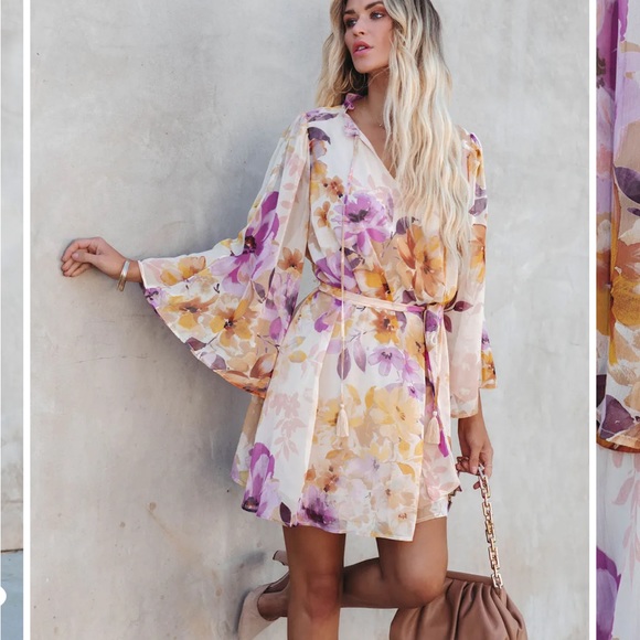 NWOT VICI DAMAYA FLORAL CHIFFON TASSEL DRESS - Picture 6 of 8